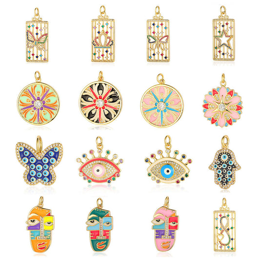 Oil drop copper zircon pendant palm eye face crown