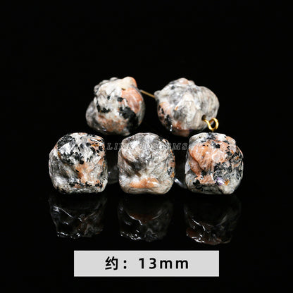 Cuentas sueltas con grabado de cabeza de león de obsidiana plateada y cristal 