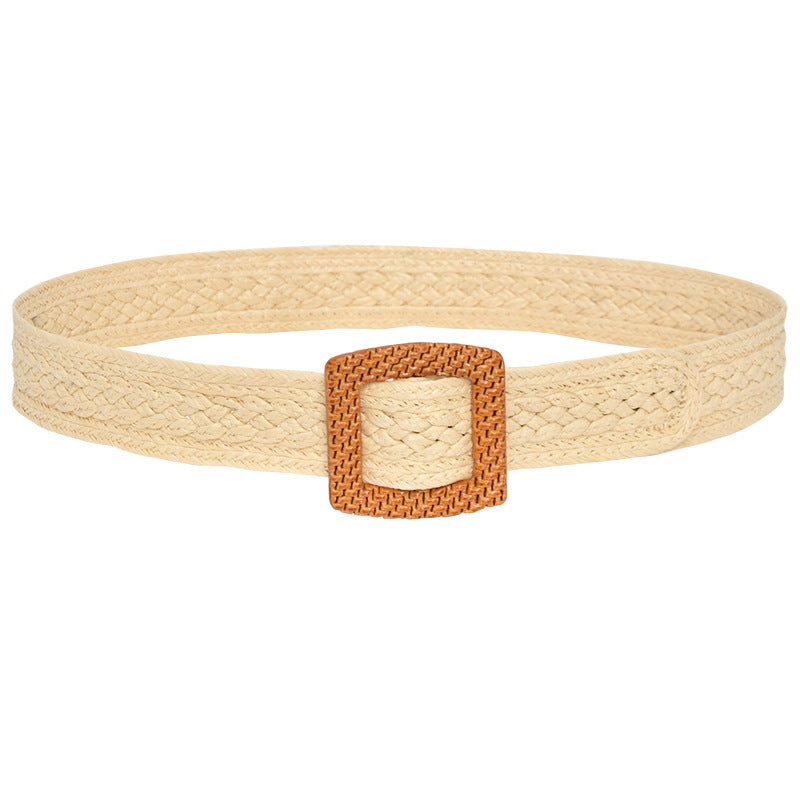 Round Buckle Braided Belt Women's Round Square Buckle