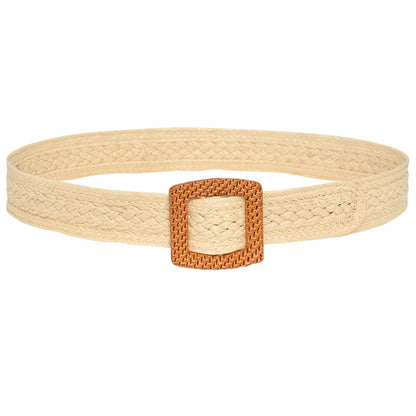 Round Buckle Braided Belt Women's Round Square Buckle