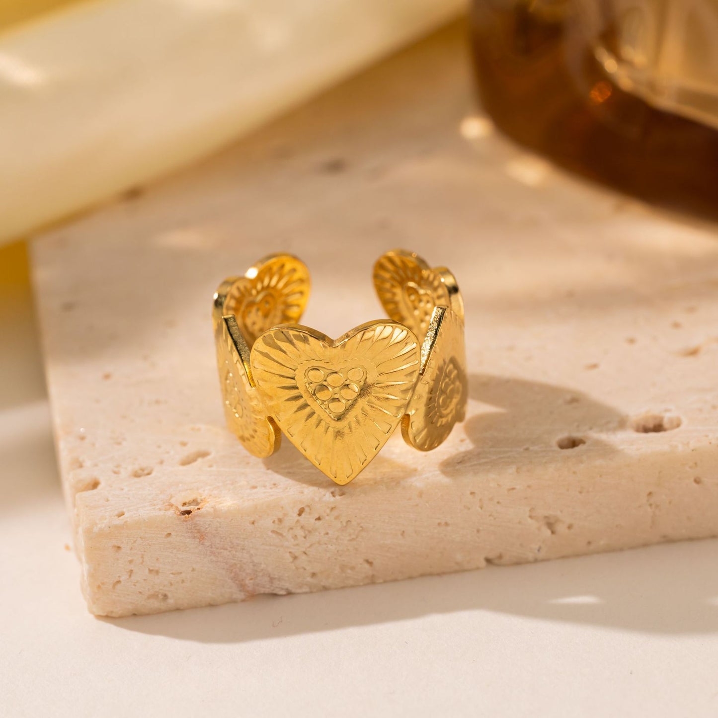 18K Gold Titanium Steel Heart Ring