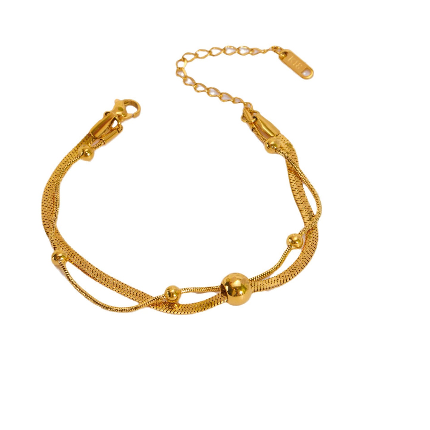 Double-layer gold bead bead necklace