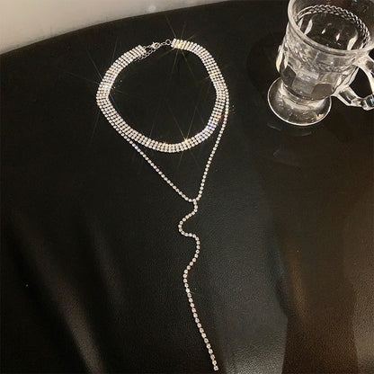 Three-layer tassel full diamond necklace accessories