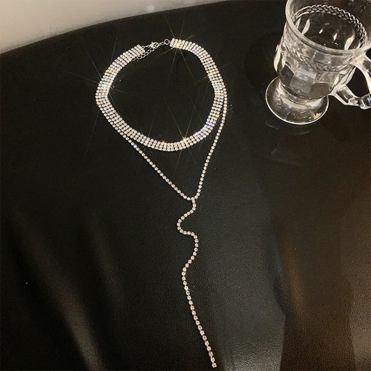 Three-layer tassel full diamond necklace accessories