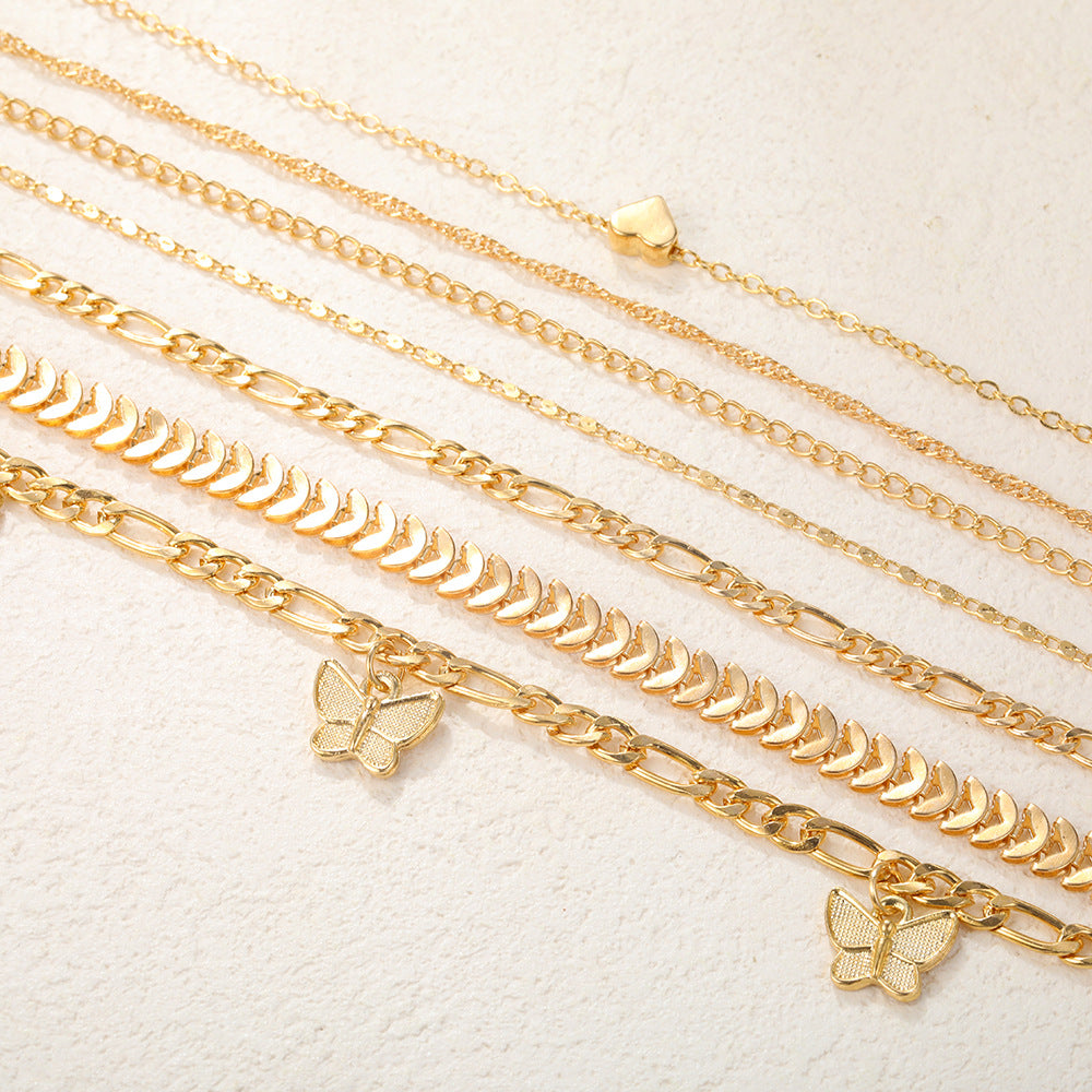 Gold Butterfly Multi-Layer Anklet Set