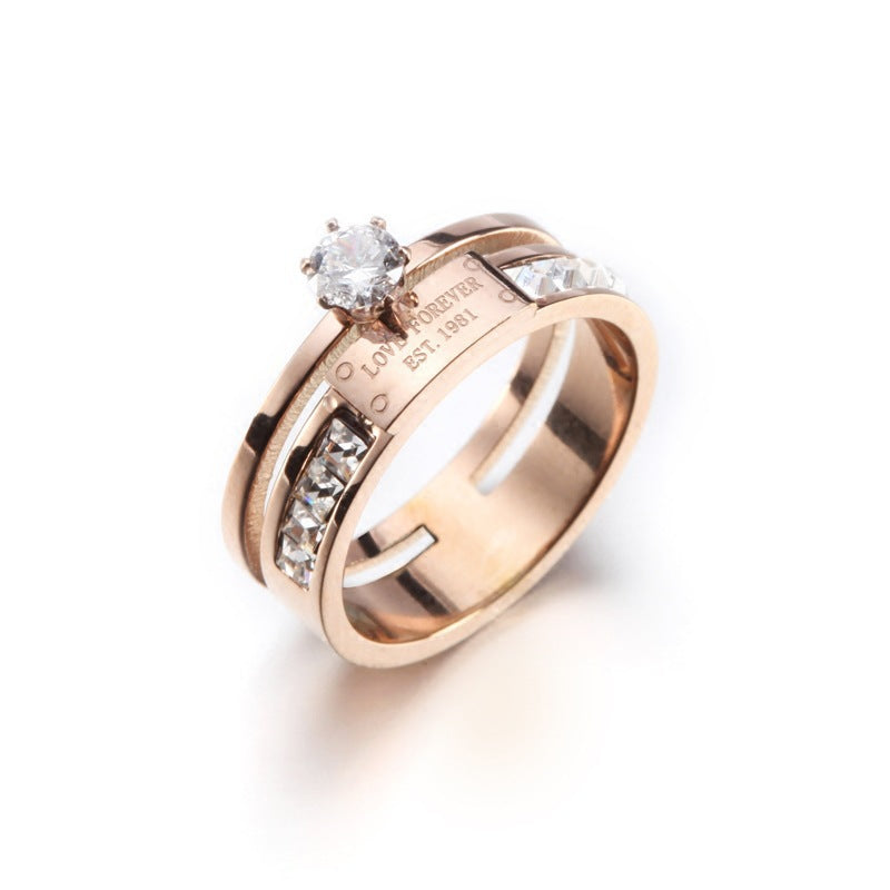 Women's Korean Simple Titanium Steel Sparkling Index Finger Ring (Pair)