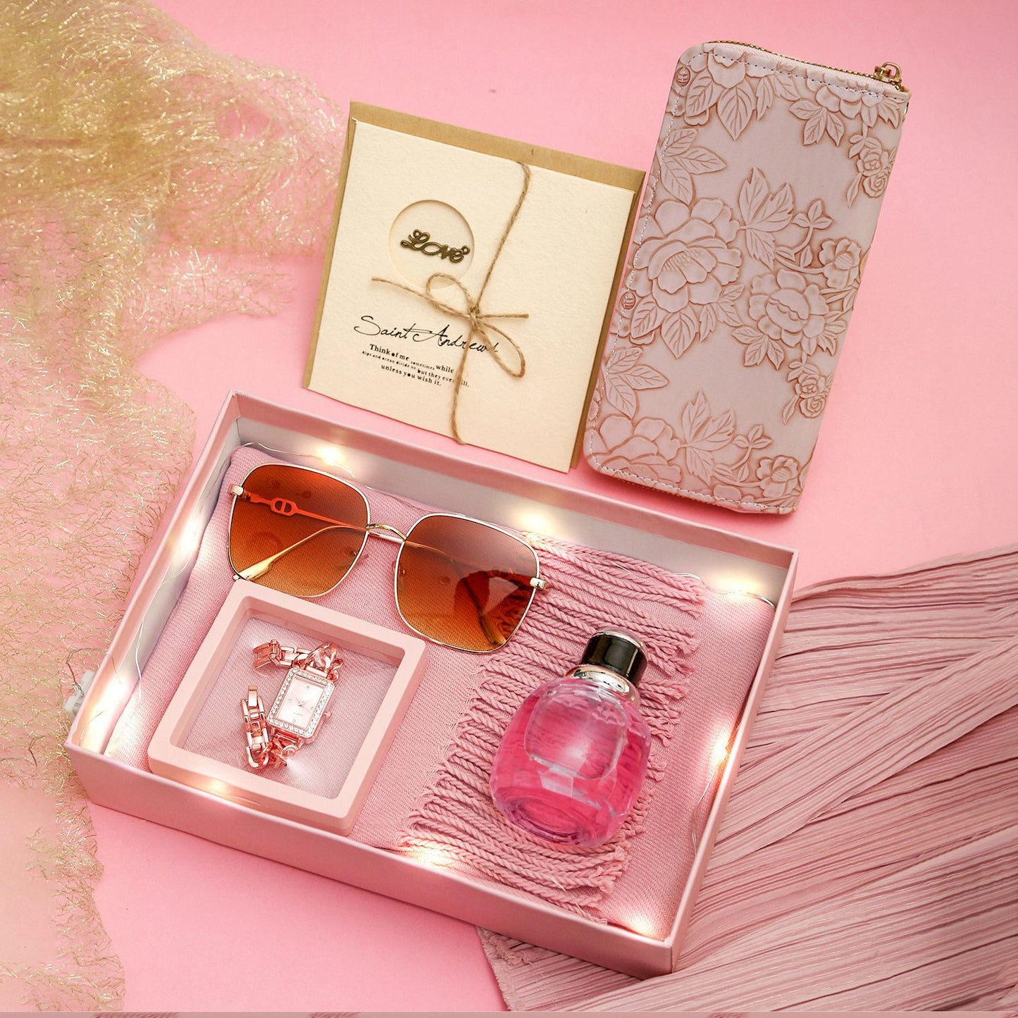 Square quartz bracelet scarf perfume 7-piece set