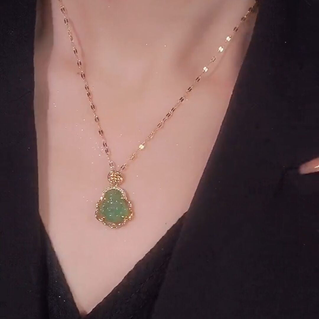 Maitreya Buddha Imitation Jade Titanium Steel Clavicle Necklace — Women's Light-Luxury