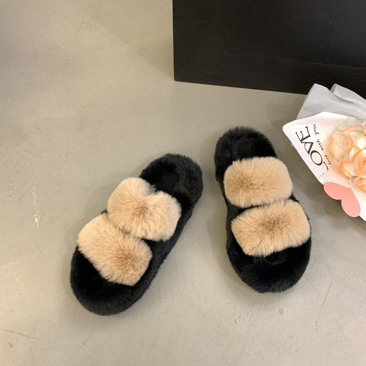 Real rabbit fur flat-bottomed slippers fashion