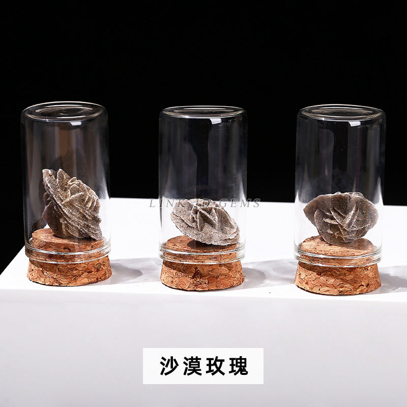 Botella de los deseos con muestra de mineral de roca de cristal 