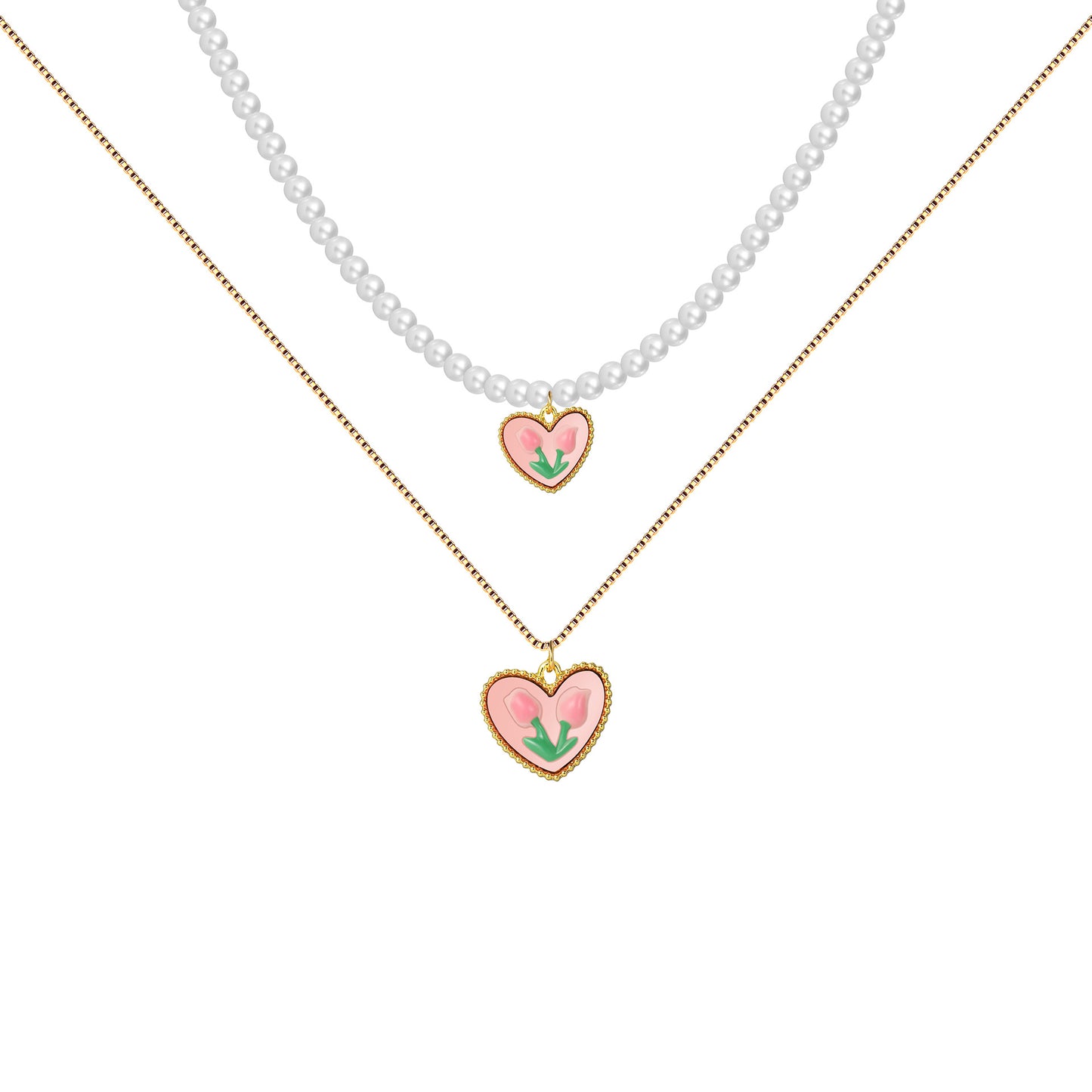 Double Tulip Heart Pendant Necklace