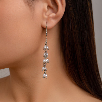 Pearl double necklace fringed stud earrings