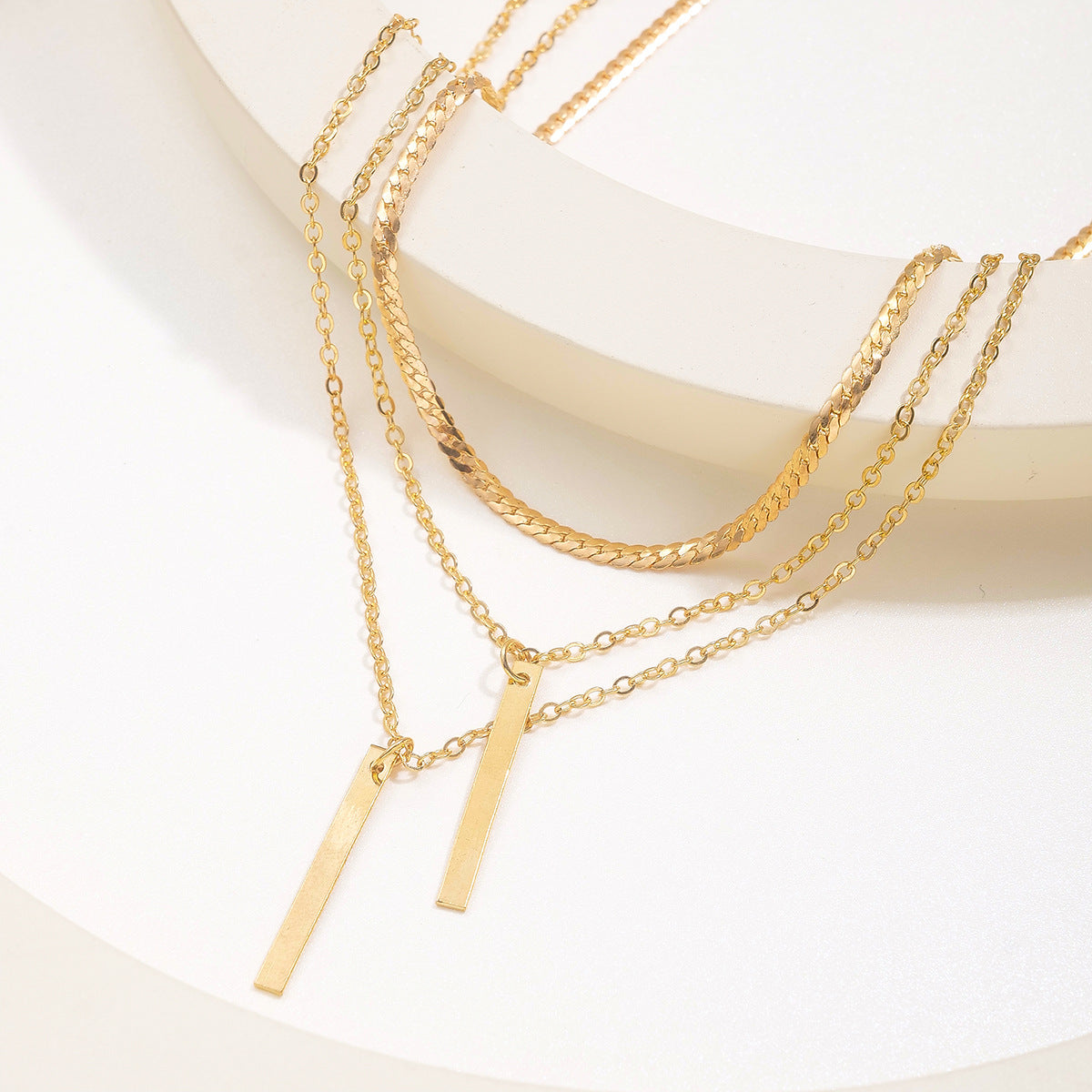 Triple Layer Bar Pendant Necklace