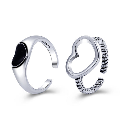 Vintage hollow heart open ring 2-piece set