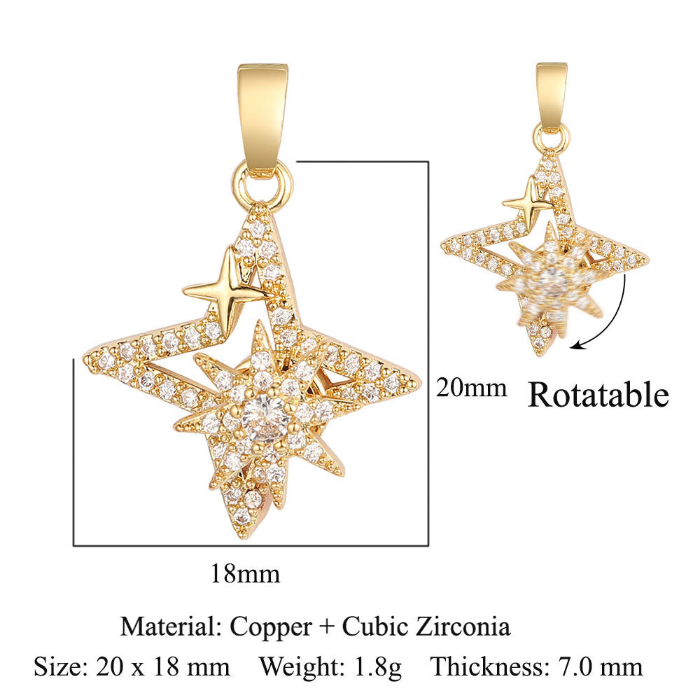 Rotatable gyro windmill copper zircon pendant.