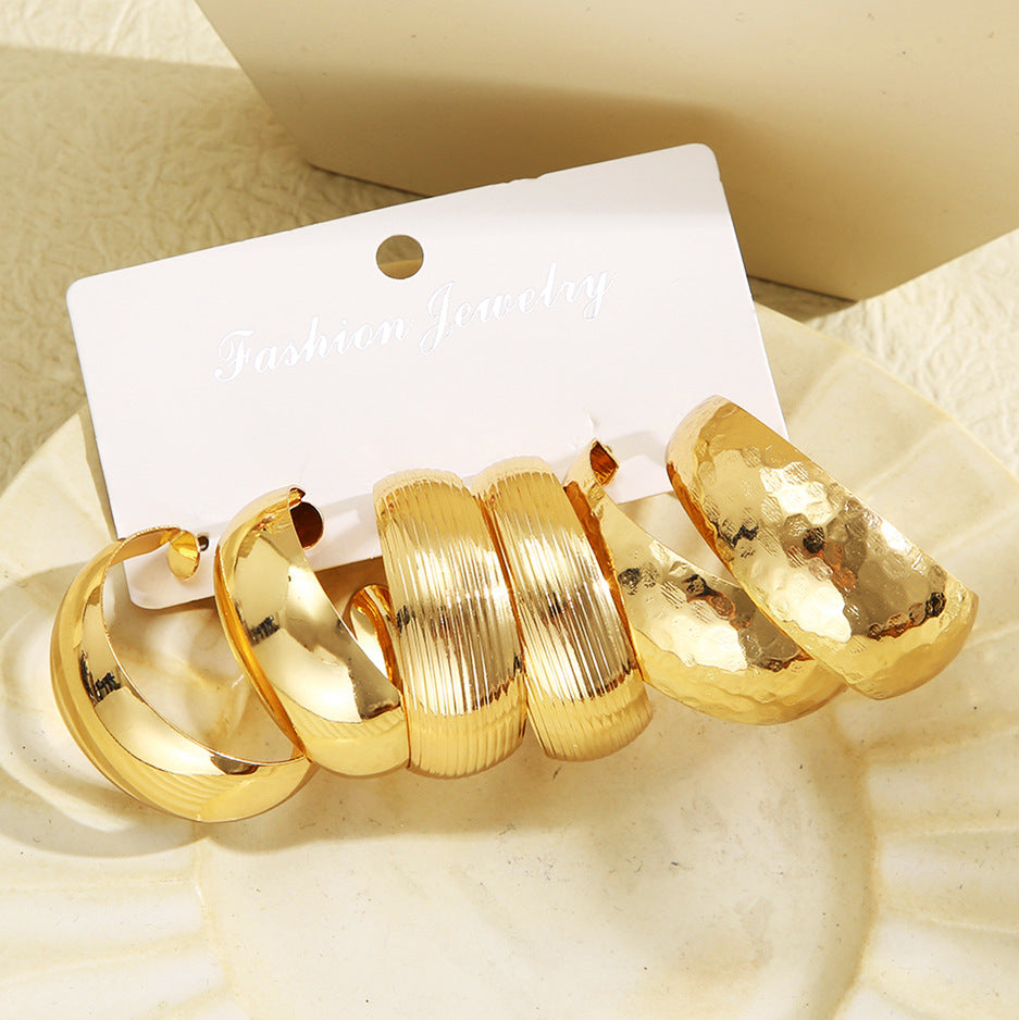 Gold C-Shaped Hoop Earring Set