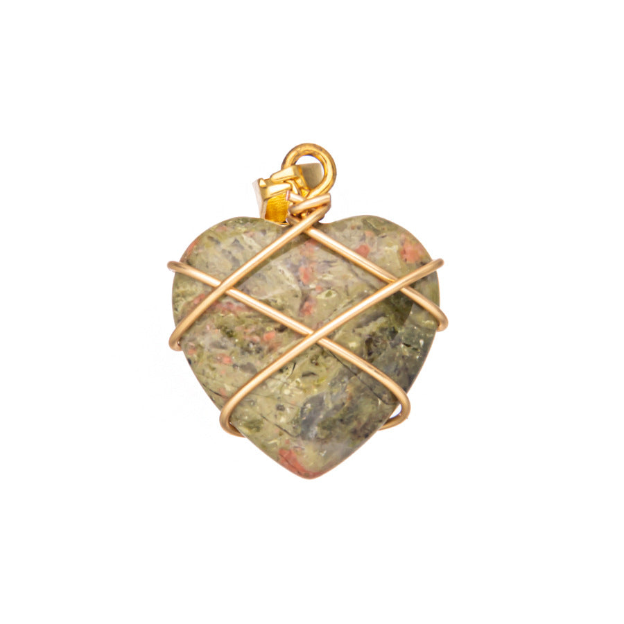 Crystal Agate Gemstone Silk Heart Pendant