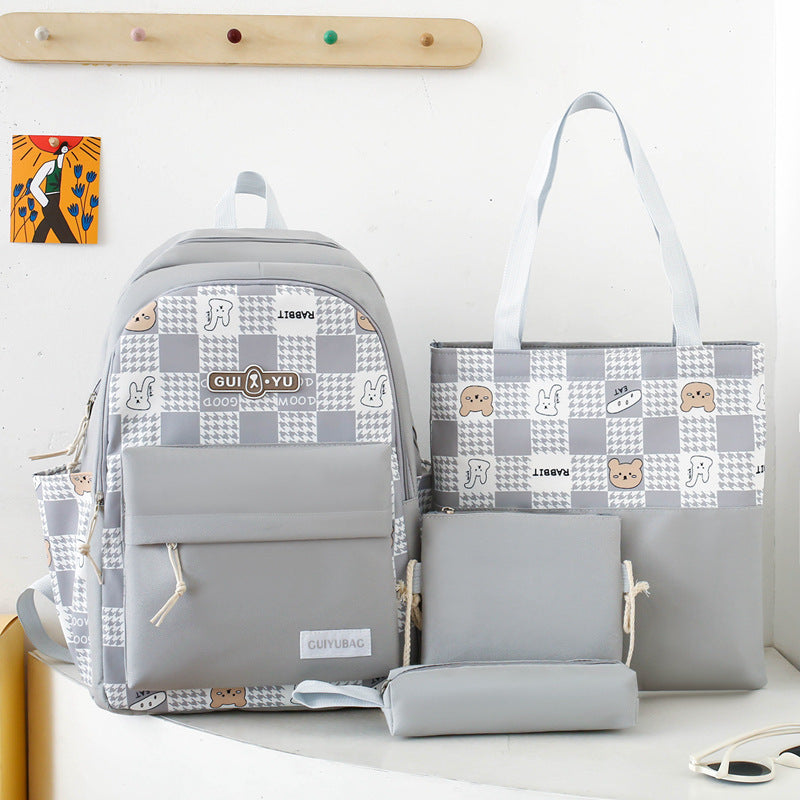 4-piece school bag large capacity canvas backpack