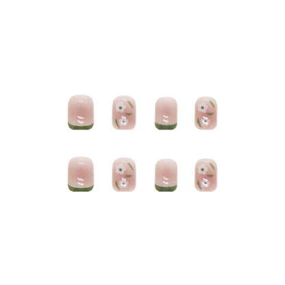 Short Thin Nail Stickers Wearable Green Floral Bulk Wholesale