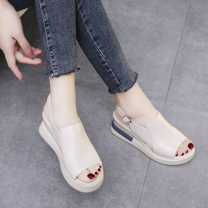 Soft leather heightening muffin shoes