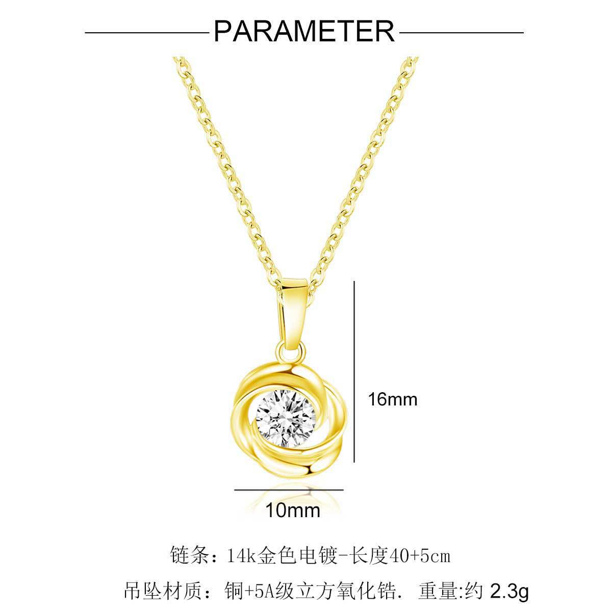 Venta caliente collar de circonita 5A con incrustaciones de cobre y oro de 14 quilates 