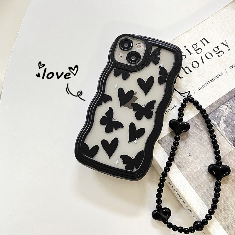 Apple 15 Pro Big Wave Black Floral iPhone 13 Heart Butterfly TPU Full Cover