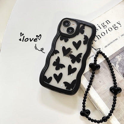 Apple 15 Pro Big Wave Black Floral iPhone 13 Heart Butterfly TPU Full Cover
