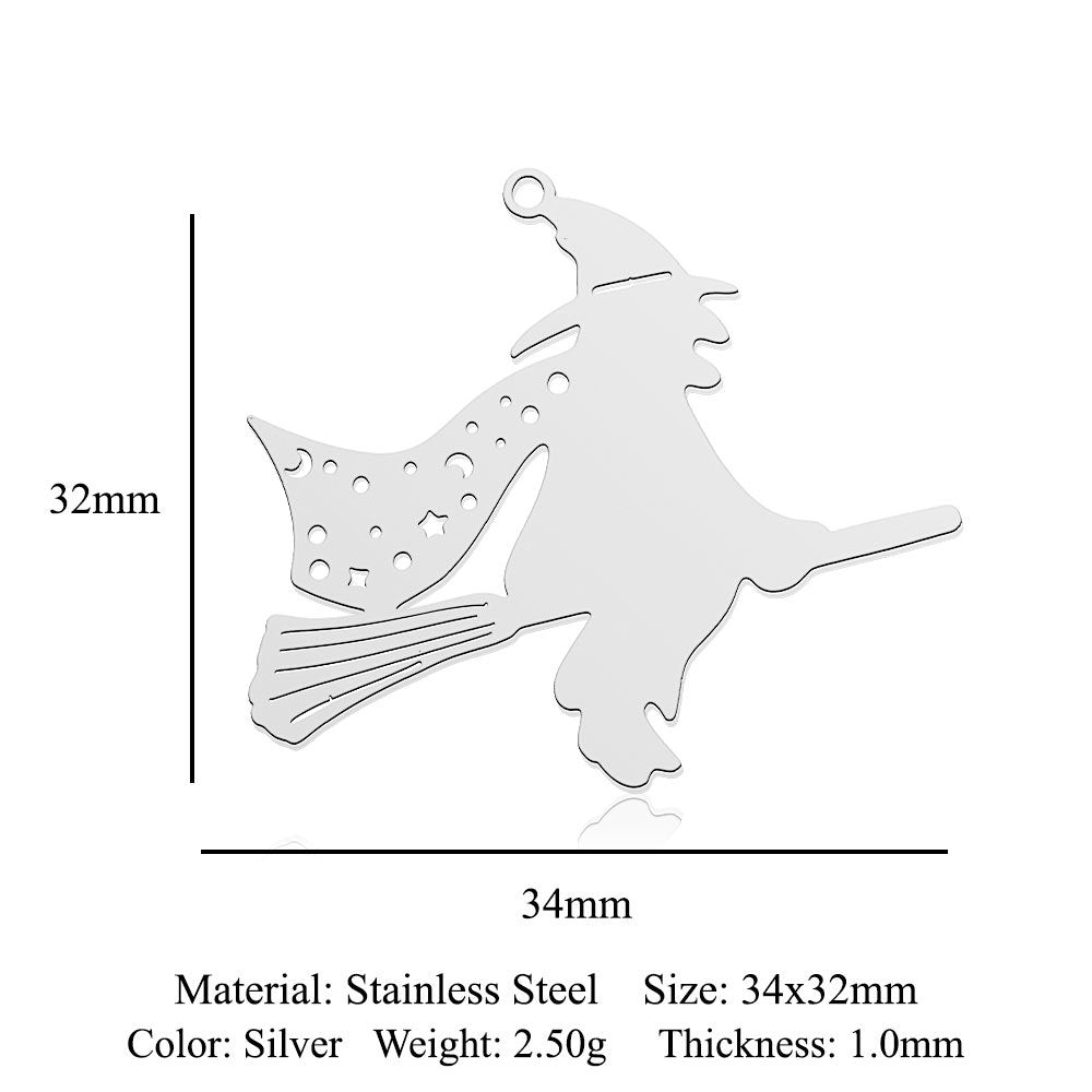 5 pcs/titanium steel magic witch broom necklace pendant