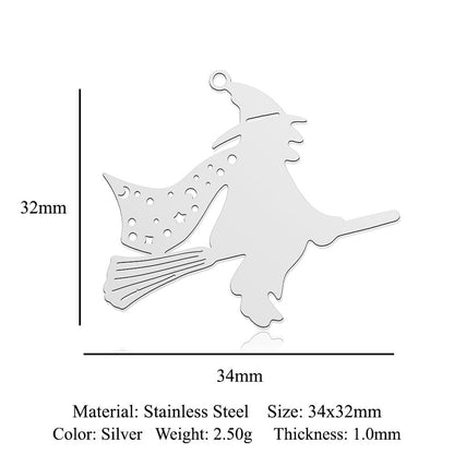 5 pcs/titanium steel magic witch broom necklace pendant