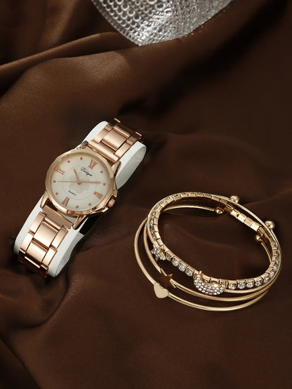 Steel belt quartz watch jewelry set