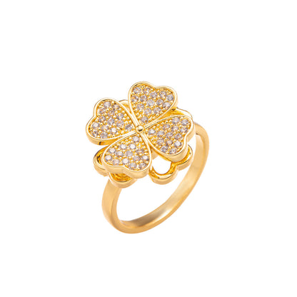 Four-leaf clover rotatable ring fashion