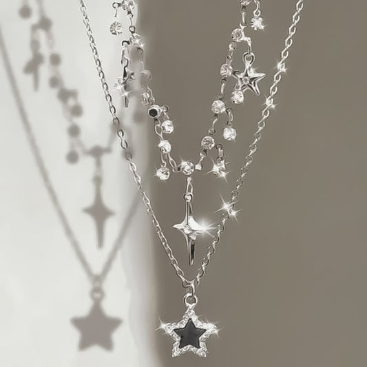 Star Fringe Layered Necklace Set
