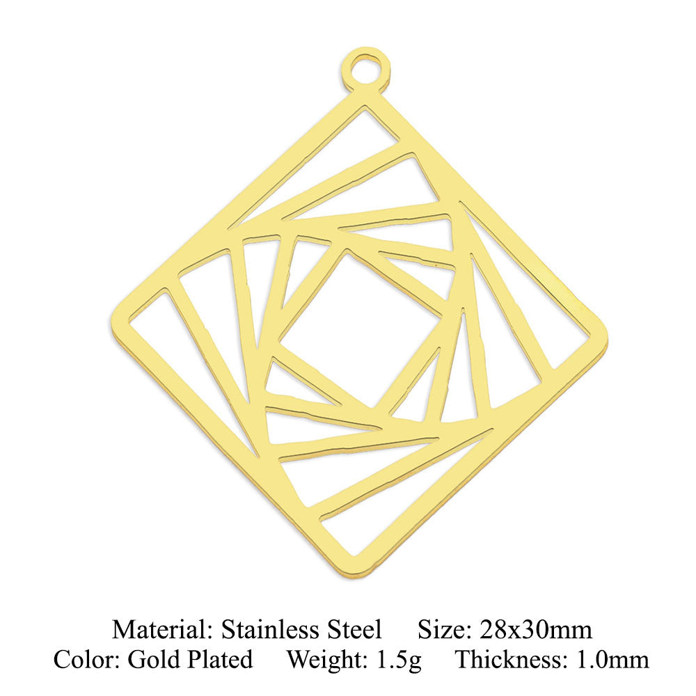 5 pcs/pack geometric square titanium steel pendant ginkgo biloba DIY