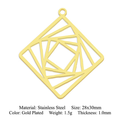 5 pcs/pack geometric square titanium steel pendant ginkgo biloba DIY