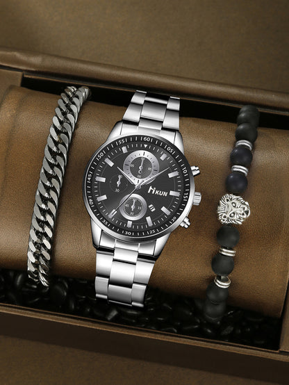 Trendy Beaded Men's Watch Set