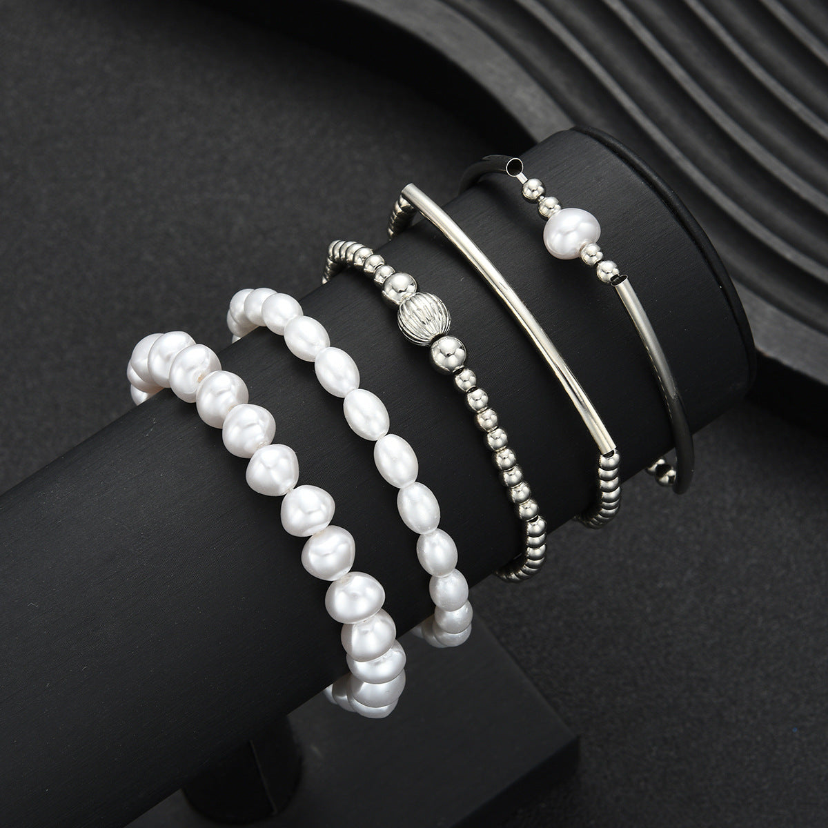 Elastic Pearl & CCB Bracelet Set (5-piece)