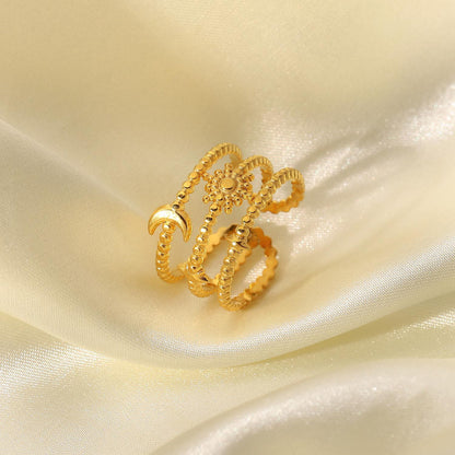 Three-layer star and moon open ring