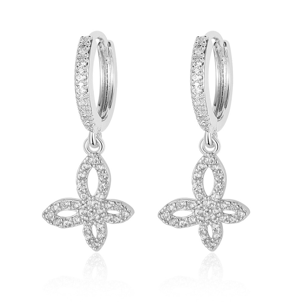 Crescent Star Flower Copper Zircon Women's Earrings