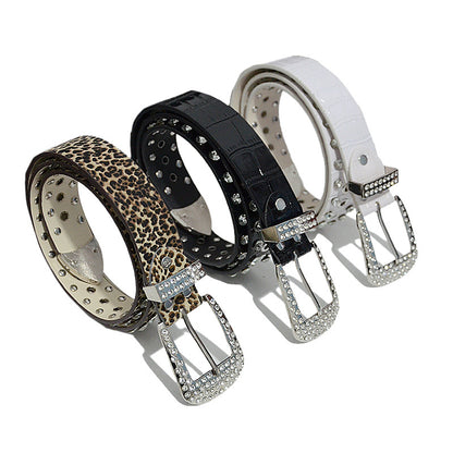 Rhinestone inlaid perforated belt