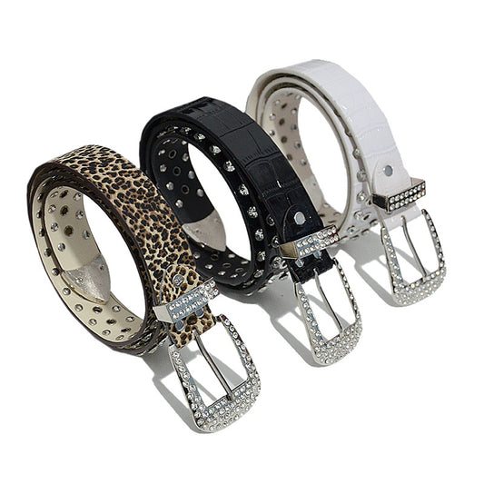 Rhinestone inlaid perforated belt