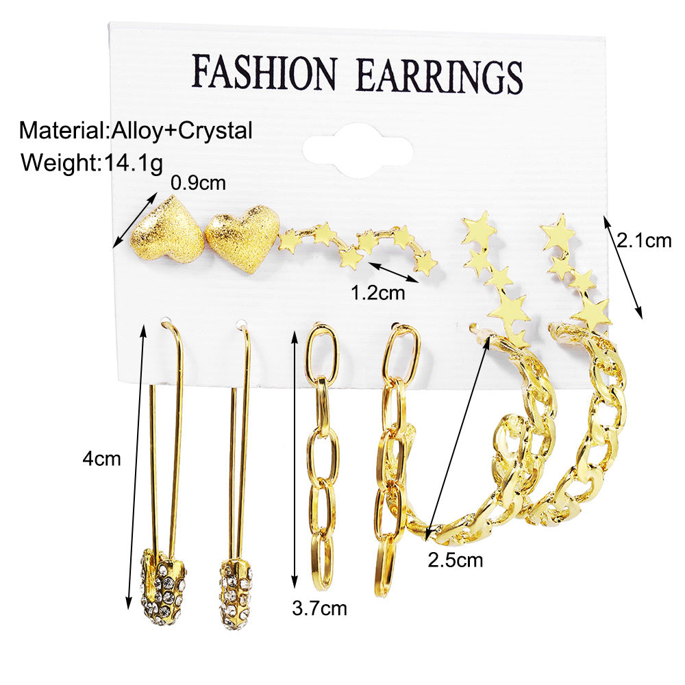 6-Piece Metal Chain Pin Earring Set