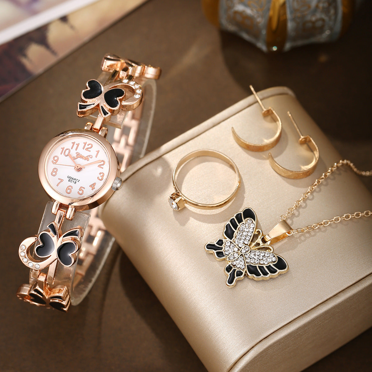 Quartz watch butterfly pendant jewelry set