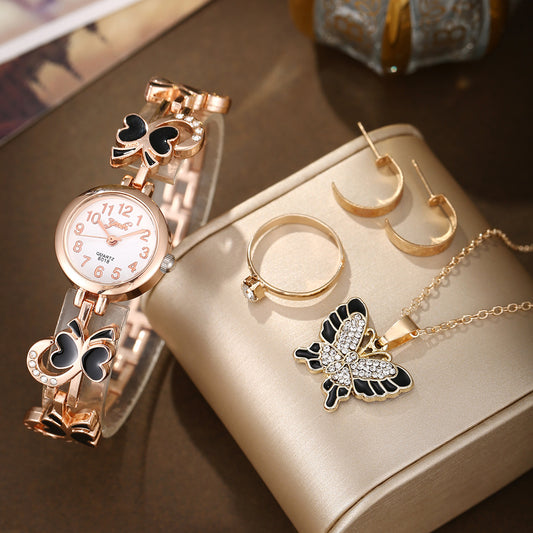 Quartz watch butterfly pendant jewelry set