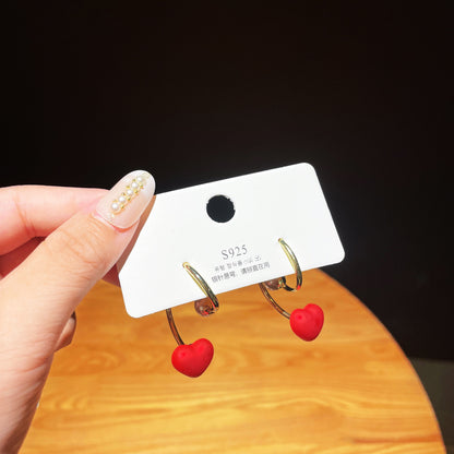 Pendientes de perlas rojas de amor de moda 