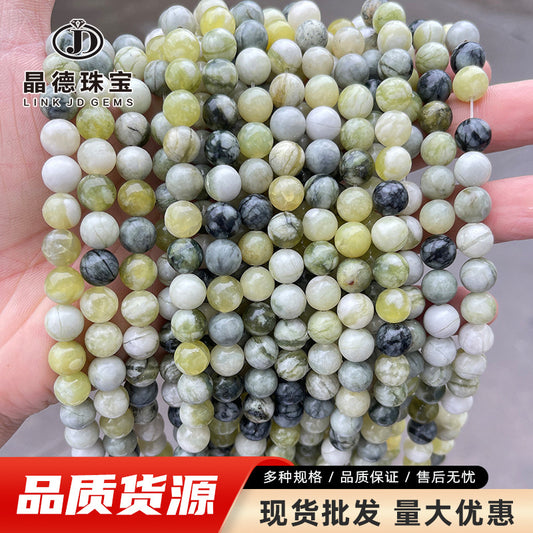 Cuentas sueltas de jade con cubierta de leche Qingti, cuentas redondas de jade azul y blanco 