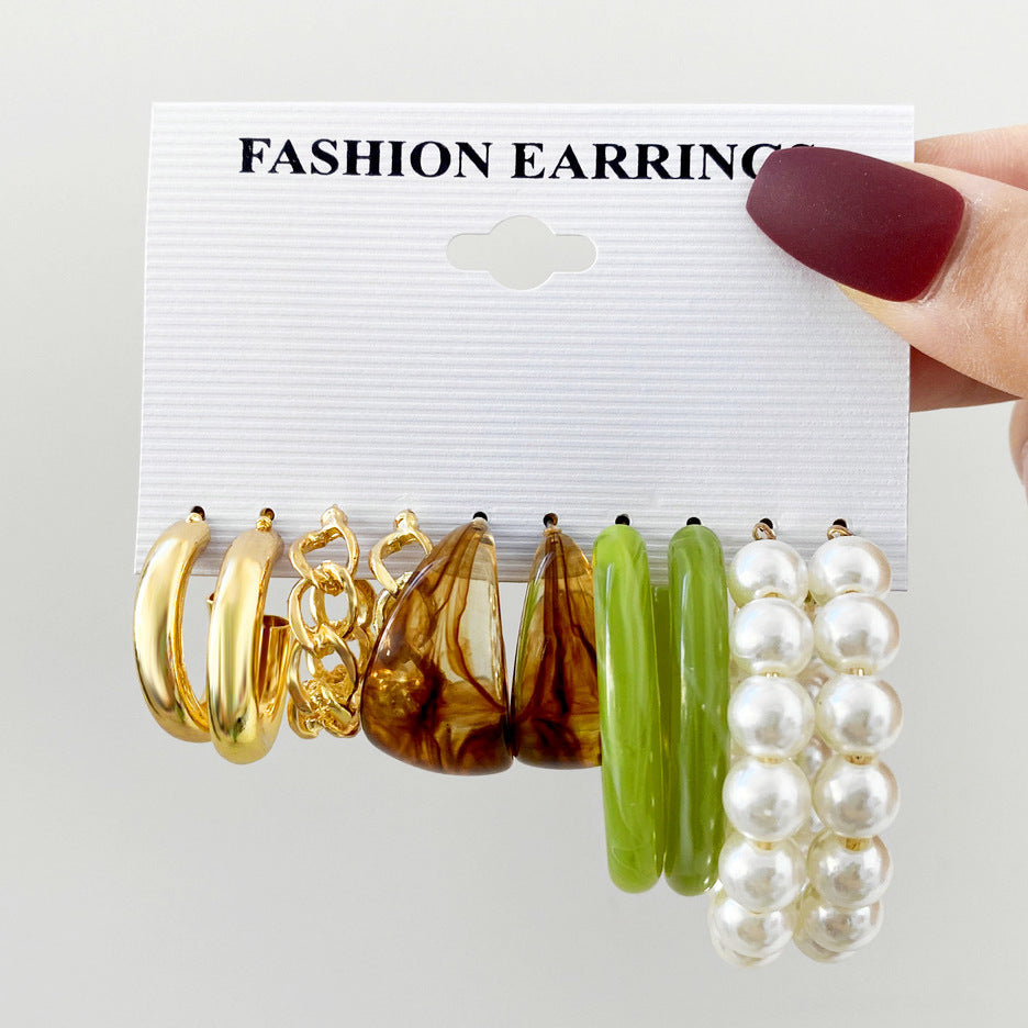 Acetate Chain C-Hoop Pearl Earrings