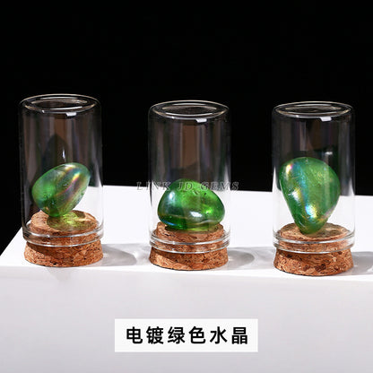 Botella de los deseos con muestra de mineral de roca de cristal 