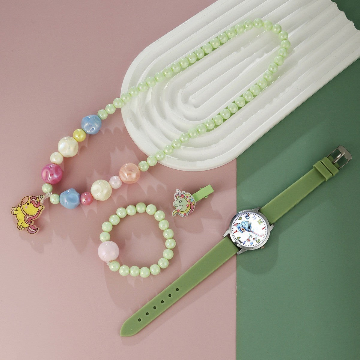 Animal Dial Round Quartz Watch Jewelry Set