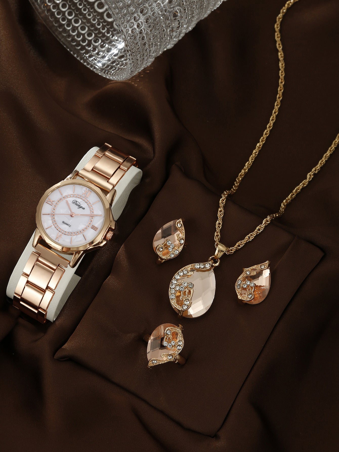 Quartz Watch Rhinestone Alloy Peacock Jewelry Set