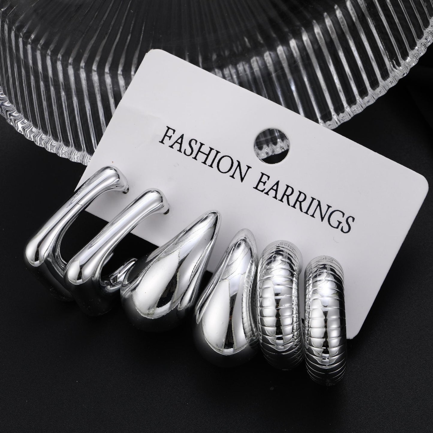 3-Pair Geometric Waterdrop Earring Set